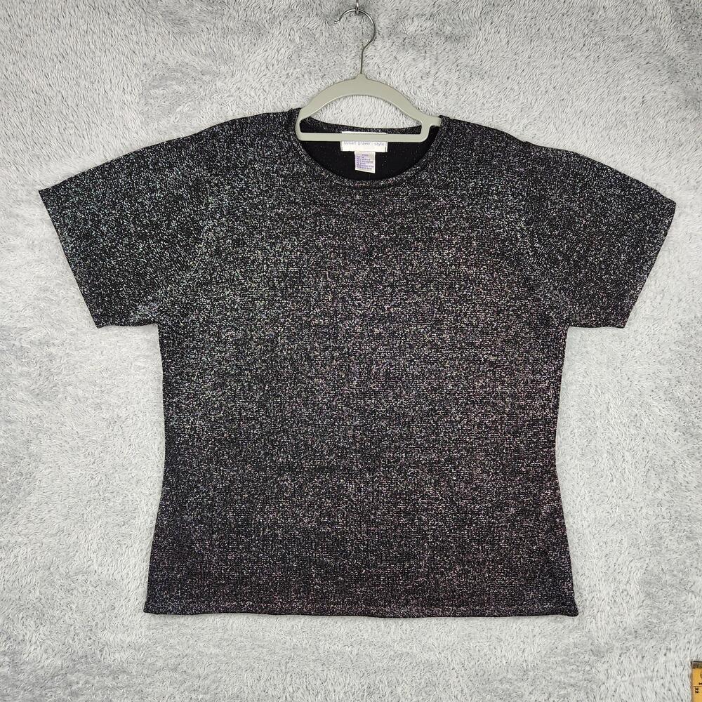 Vintage Susan Graver Sweater Womens Medium Gray Metallic Knit Disco Whimsigoth